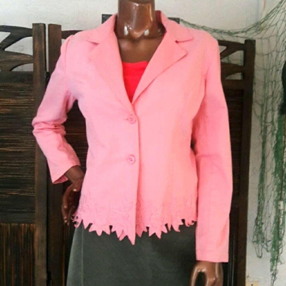 Lifestyle Cotton Floral Embordery Hem Blazer Size Small